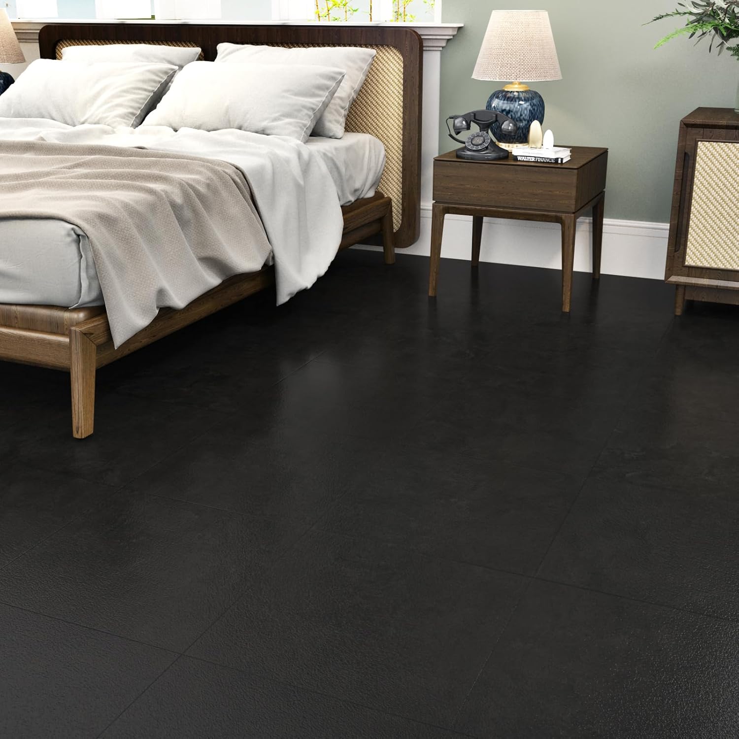 WESTICK Paquete de 20 calcomanías negras para azulejos de piso, despegar y pegar, baldosas de baño, impermeables, para suelos de azulejos, cocina,