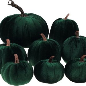 8 calabazas artificiales de terciopelo verde hechas a mano de varios tamaños para decoración de Halloween para el hogar, cocina, granja, Acción de 8 calabazas artificiales de terciopelo verde hechas a mano de varios tamaños para decoración de Halloween para el hogar, cocina, granja, Acción de