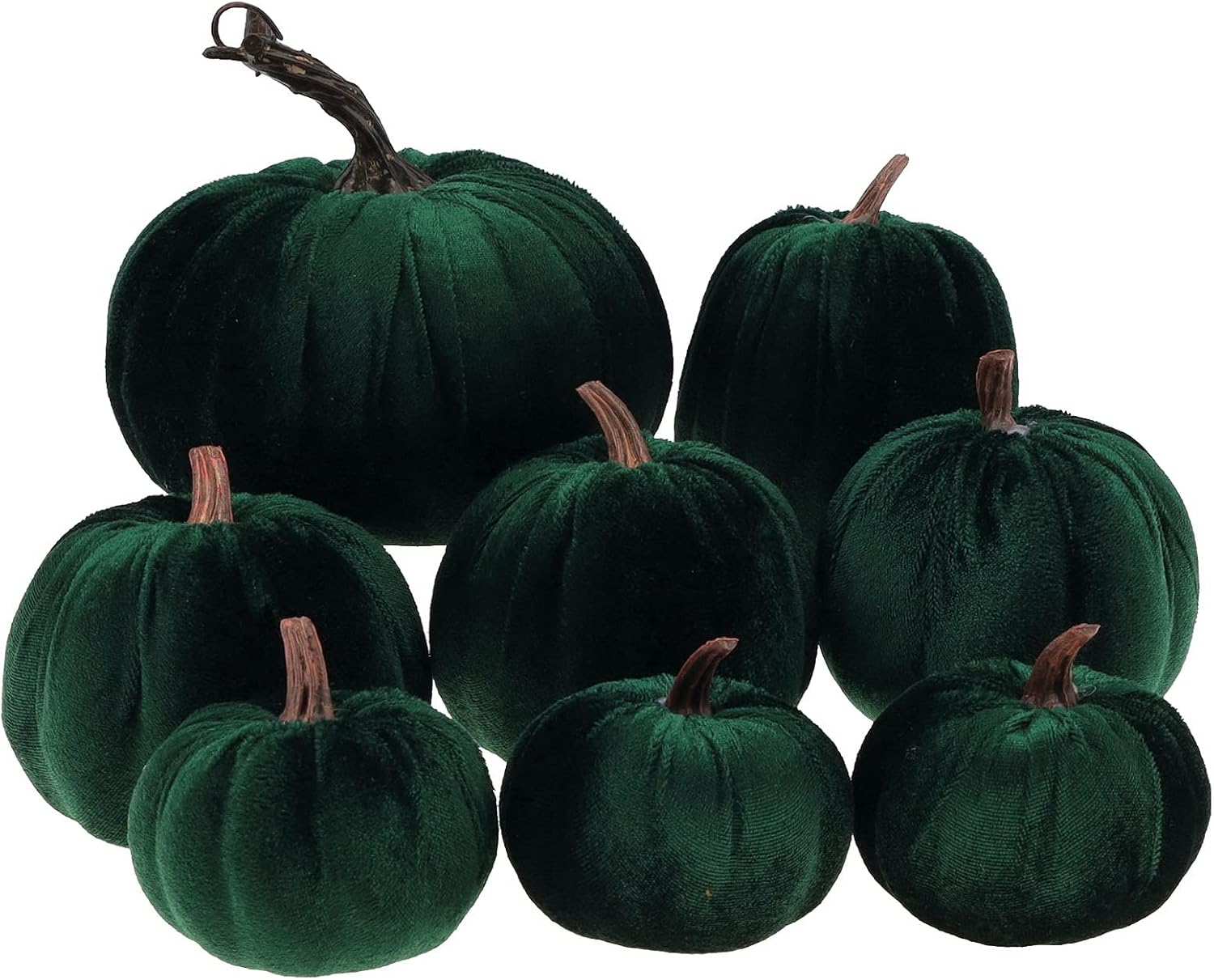 8 calabazas artificiales de terciopelo verde hechas a mano de varios tamaños para decoración de Halloween para el hogar, cocina, granja, Acción de