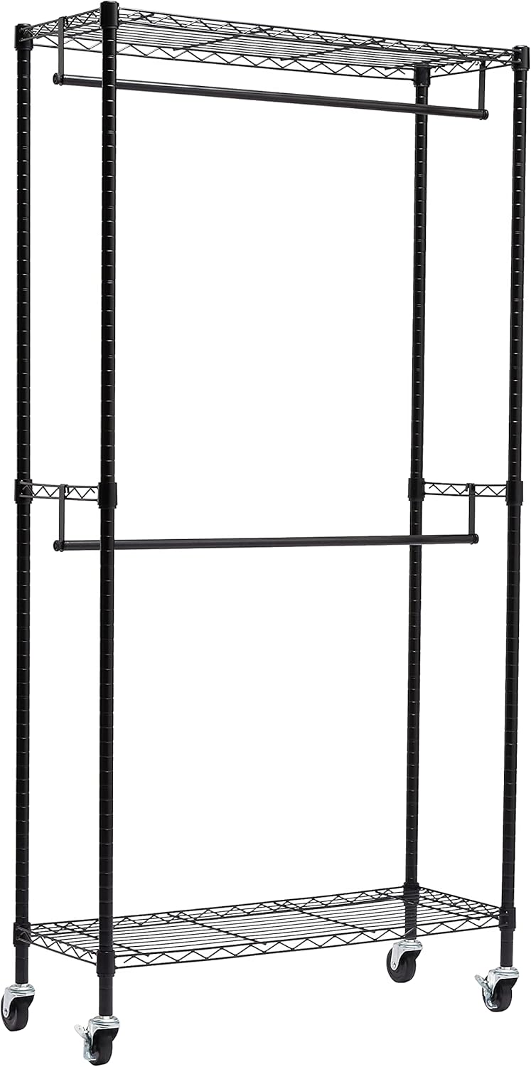 Tienda Basics Estante organizador ajustable de doble barra para colgar ropa, negro, 36 x 14 x 72 pulgadas