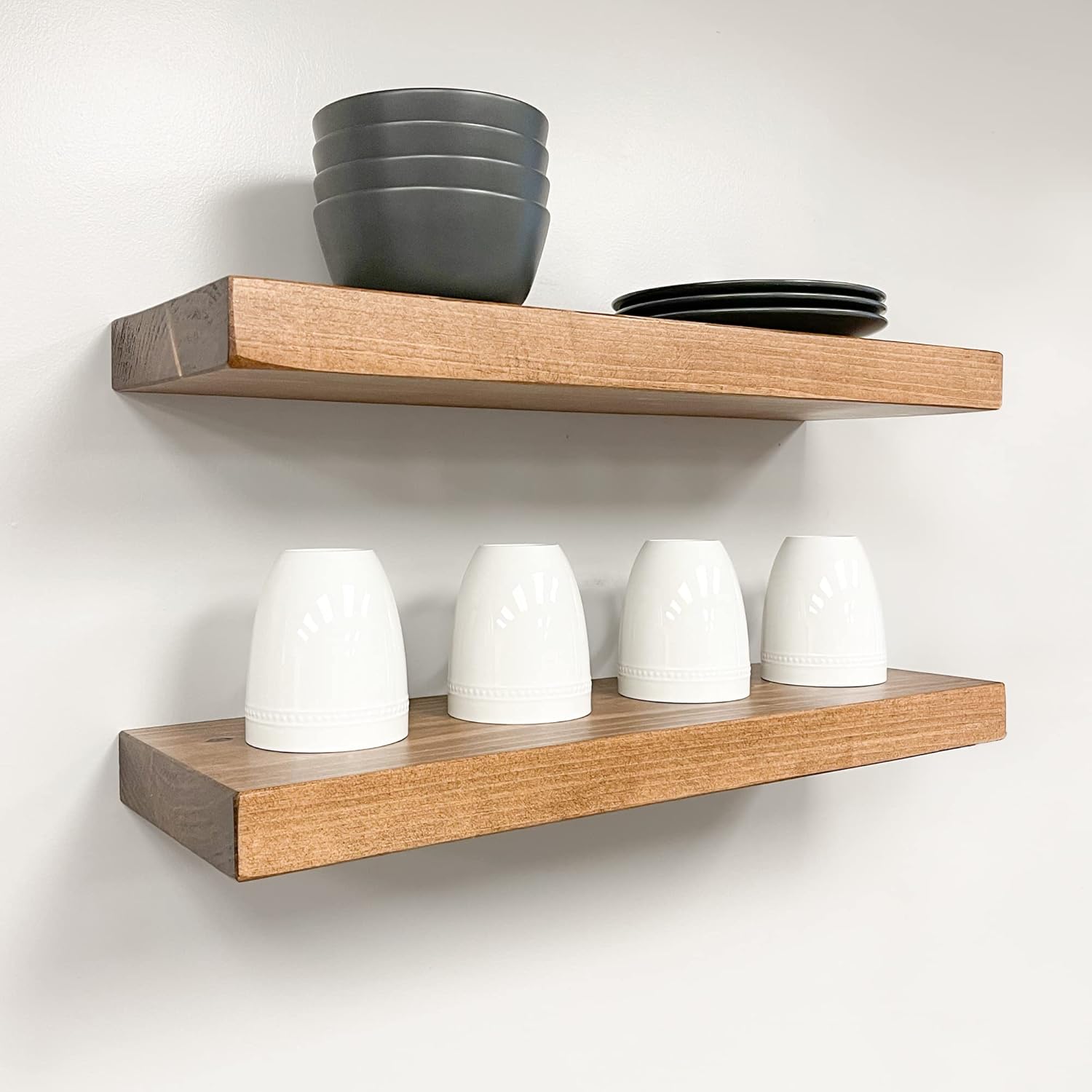 URBANDI, Estantes flotantes rústicos, juego de 2, soporte oculto, madera maciza, resistente, estantes montados en la pared, (marrón, 36 pulgadas de