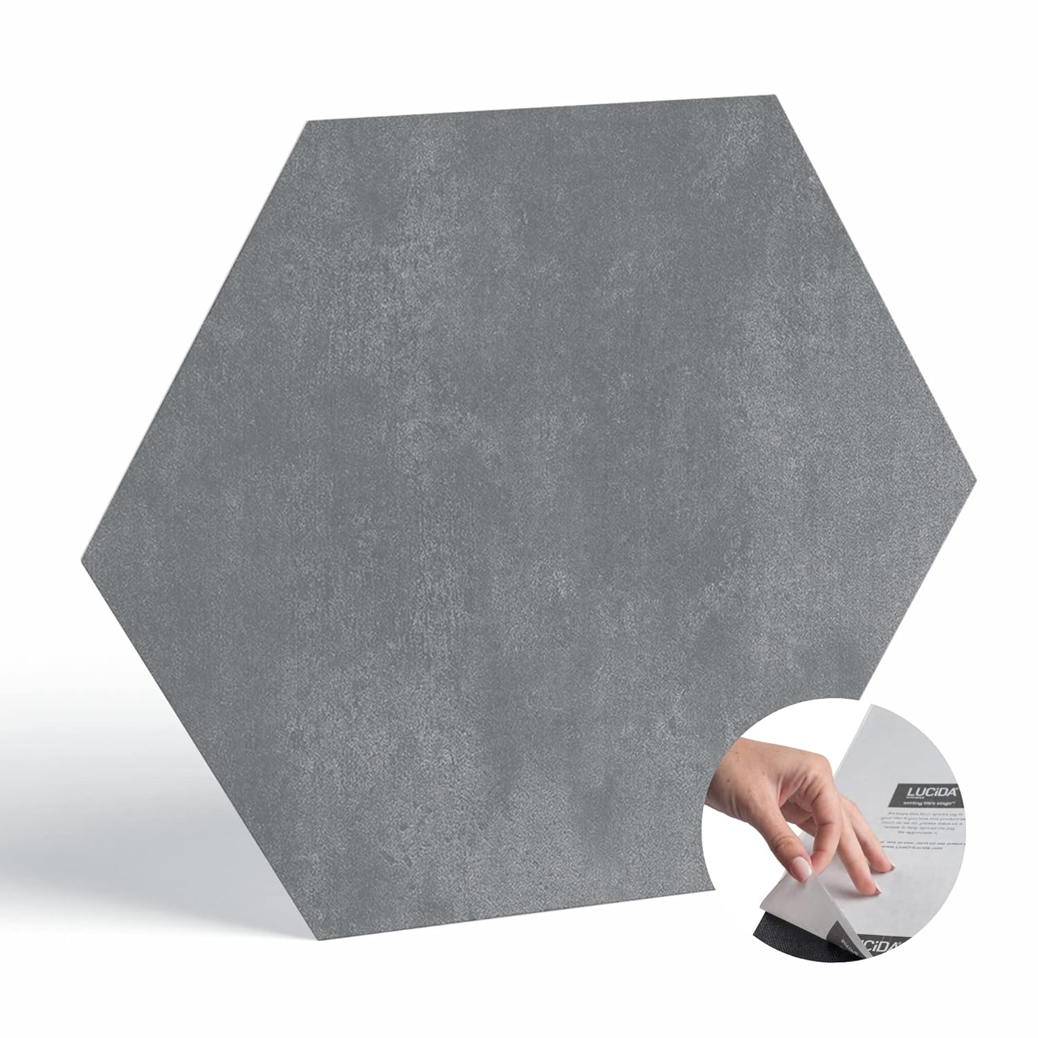 BaseCore HEX – Suelo hexagonal de vinilo gris, 5.75 pulgadas, autoadhesivo, texturizado, moderno, azulejos para despegar y pegar  Azulejo de muestra