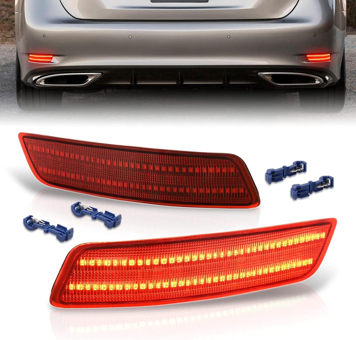AJP Distributors Parachoques trasero rojo LED reflector, luces de señal de freno de cola compatiblereemplazo para ES300h ES350 GS200t GS300 GS350