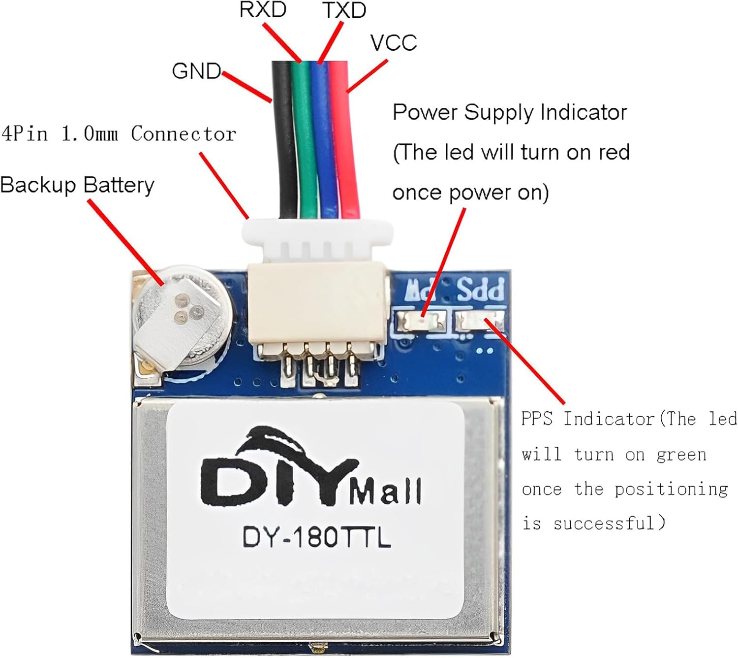 Geekstory Módulo receptor GPS DY-180TTL Módulo de navegación GPS de doble Glonass TTL Nivel 9600bps con antena GPS para aviones Arduino FPV,