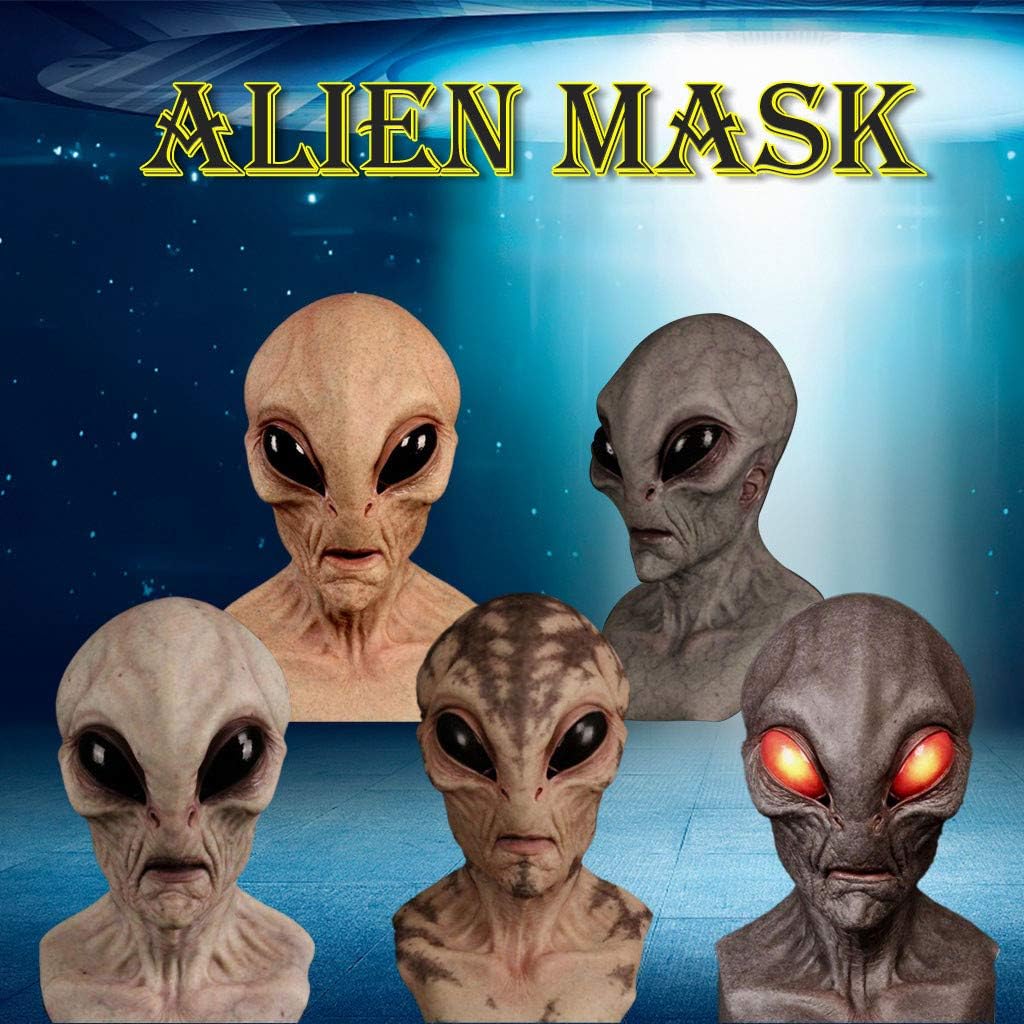 Máscara de alienígena ET Dress Up de látex de cabeza completa, máscara de terror aterrador, disfraz extraterrestre para Halloween, carnaval, fiesta