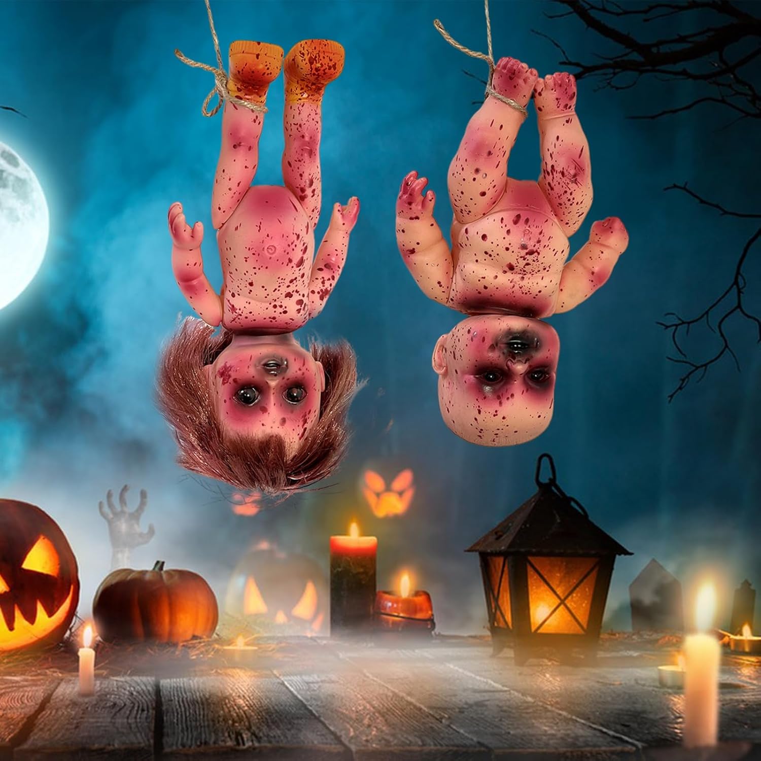 Muñeca de Halloween, espeluznante muñeca zombi de Halloween, juguete de decoración de terror de casa embrujada, juguete de decoración con sangre
