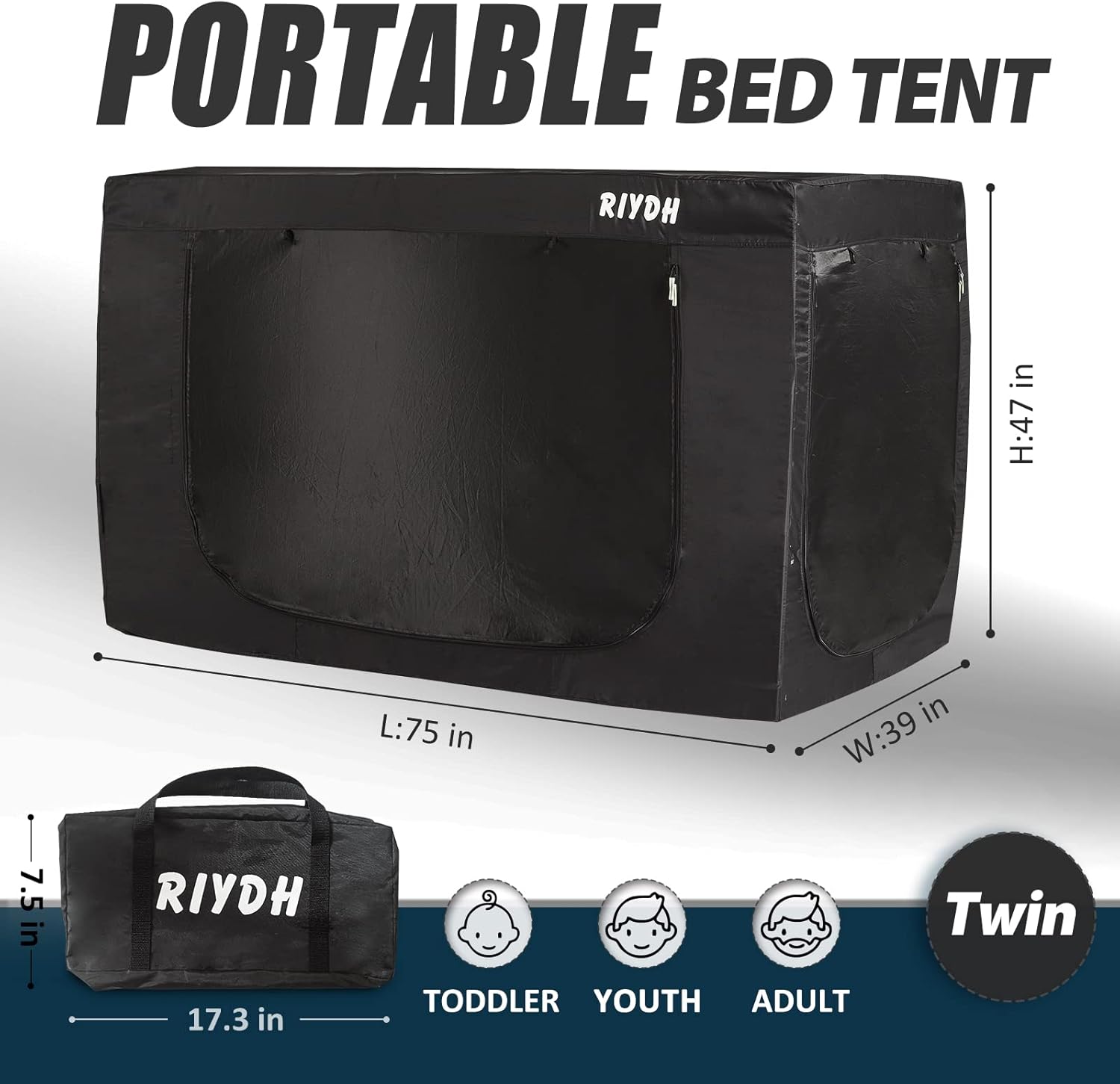 RIYDH Tienda de campaña con dosel de cama individual para adultos, tienda de campaña portátil de ensueño para interiores, 70% de opacidad con 3