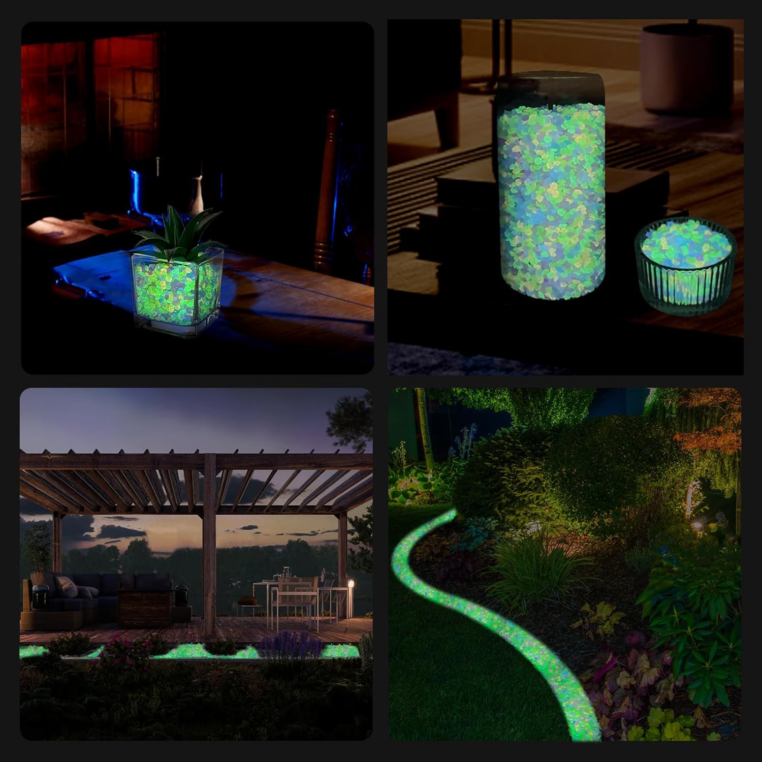 Oubest Decoración de rocas que brillan en la oscuridad, 17.6 onzas, grava brillante, pequeños guijarros, decoración para jardín, pecera, acuario,
