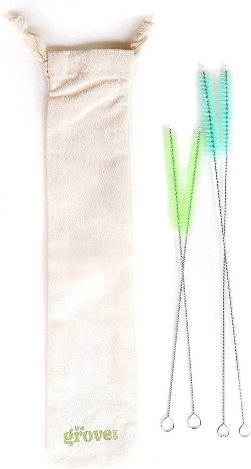 Juego de 4 cepillos limpiadores de pajitas extralargos, con bolsa de almacenamiento con cordón, bonito cepillo de limpieza de cerdas para silicona,