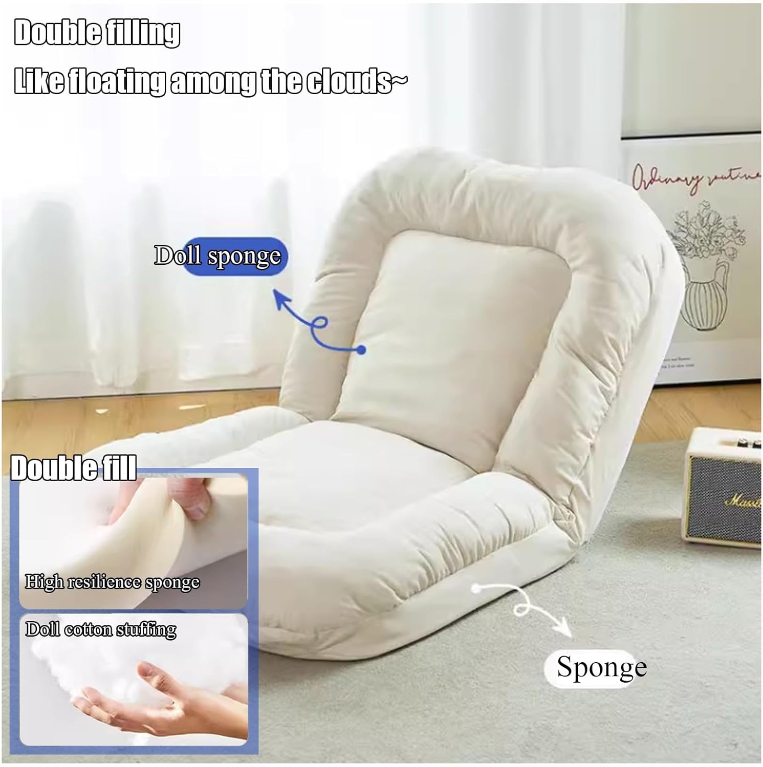 Sofá cama perezoso, acolchado suave, silla de juegos de respaldo alto, fundas de sofá de tatami, sofá de suelo perezoso fácilmente plegables para