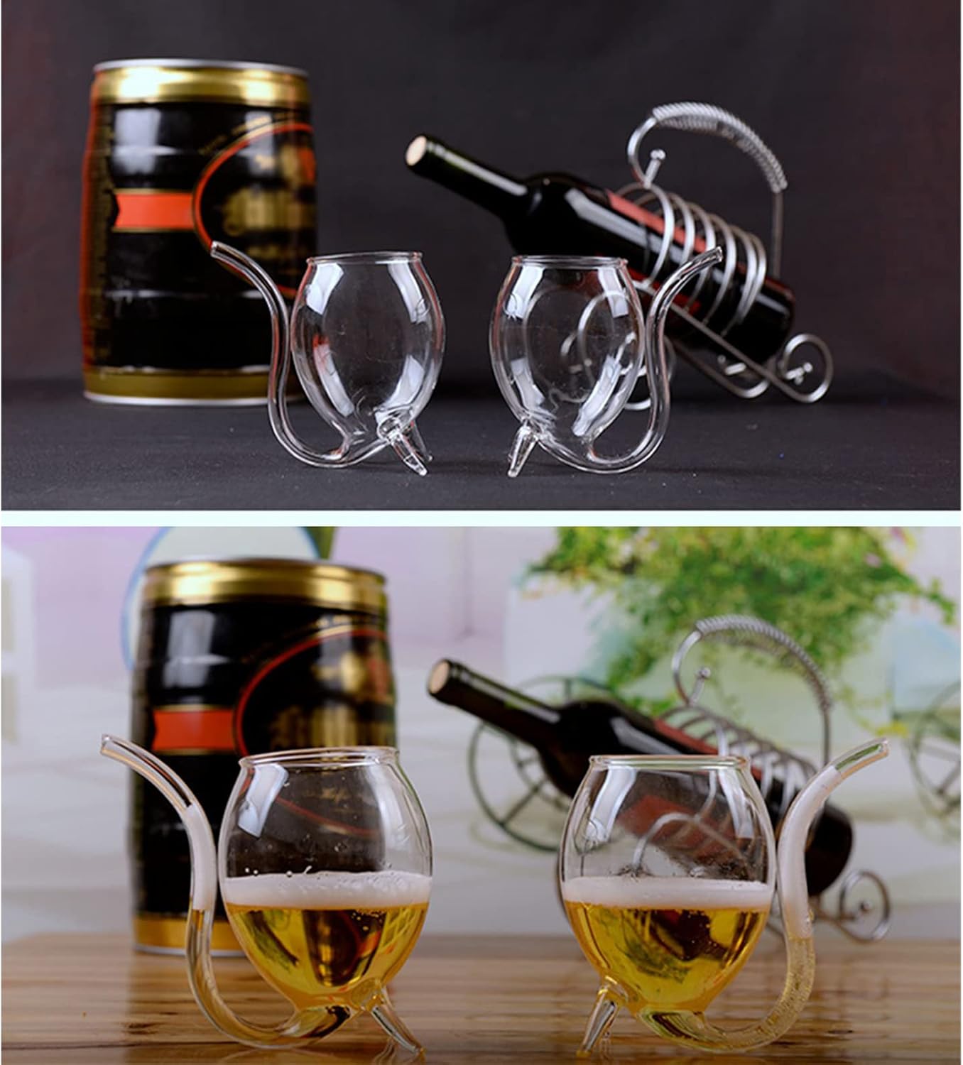 SMLJFO Vampire – Juego de 2 copas de vino de cóctel de 10 onzas con tubo para beber y popote para jugo de champán, hogar, fiesta, club, cristalería,