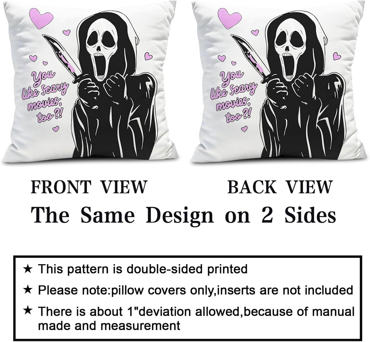 Funda de almohada blanca con texto en inglés “You Like Scary Movies Too Pink Ghost Scary Face” (“You Like Scary Movies Too Pink Ghost Scary Cara”),