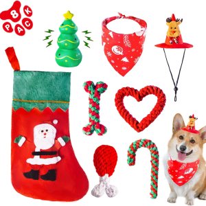 8 piezas de juguetes de Navidad para perros, regalos para perros pequeños y medianos con sombrero y pañuelo, calcetines de Navidad para perros con 8 piezas de juguetes de Navidad para perros, regalos para perros pequeños y medianos con sombrero y pañuelo, calcetines de Navidad para perros con