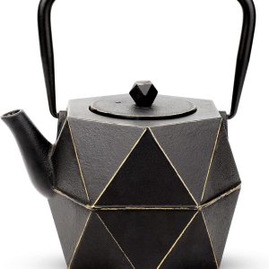 Toptier – Tetera japonesa de hierro fundido con infusor de té de acero inoxidable. Juego de tetera de hierro fundido duradero, diseño de diamante Toptier – Tetera japonesa de hierro fundido con infusor de té de acero inoxidable. Juego de tetera de hierro fundido duradero, diseño de diamante