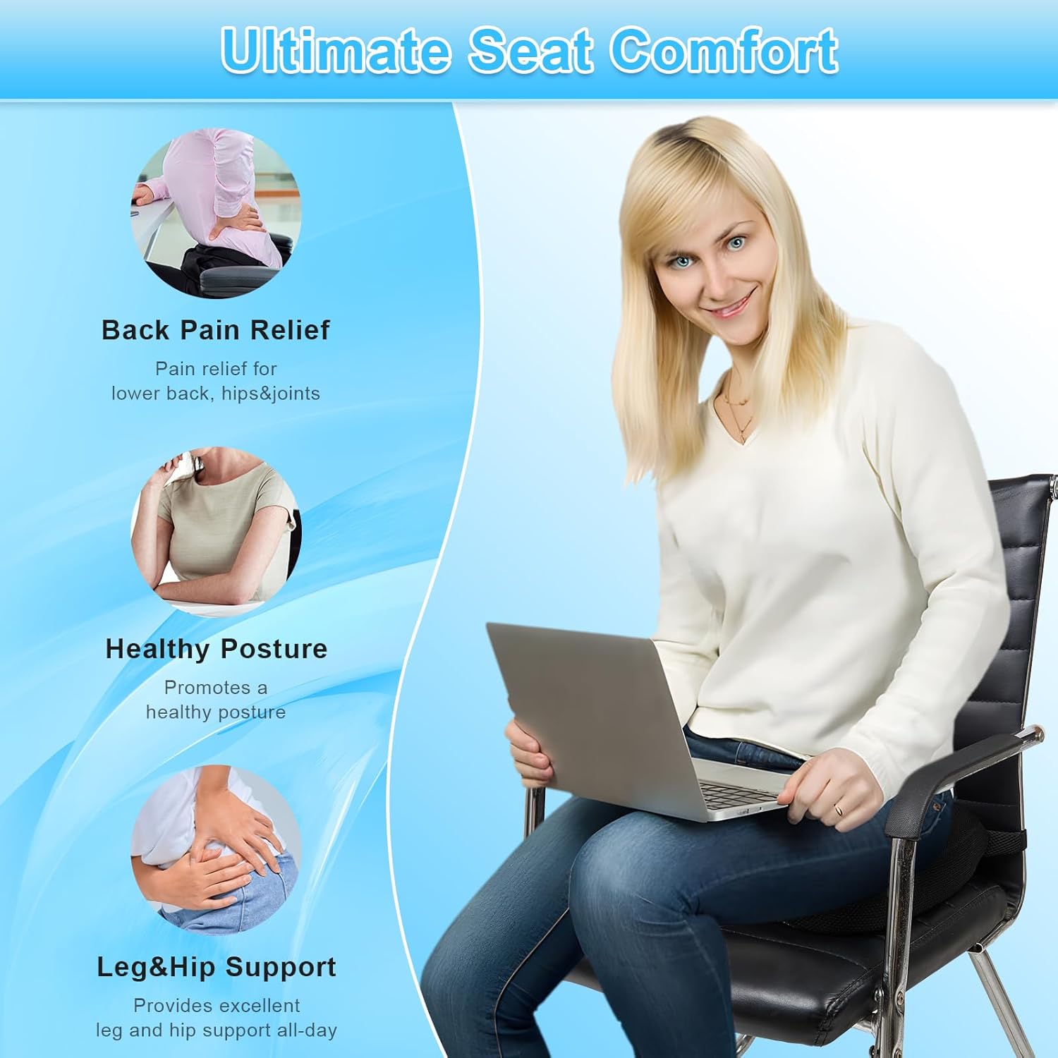 Ustenroya Cojín de asiento de gel refrescante con espuma viscoelástica, cojines de asiento comodidad de presión para silla de ruedas, silla de
