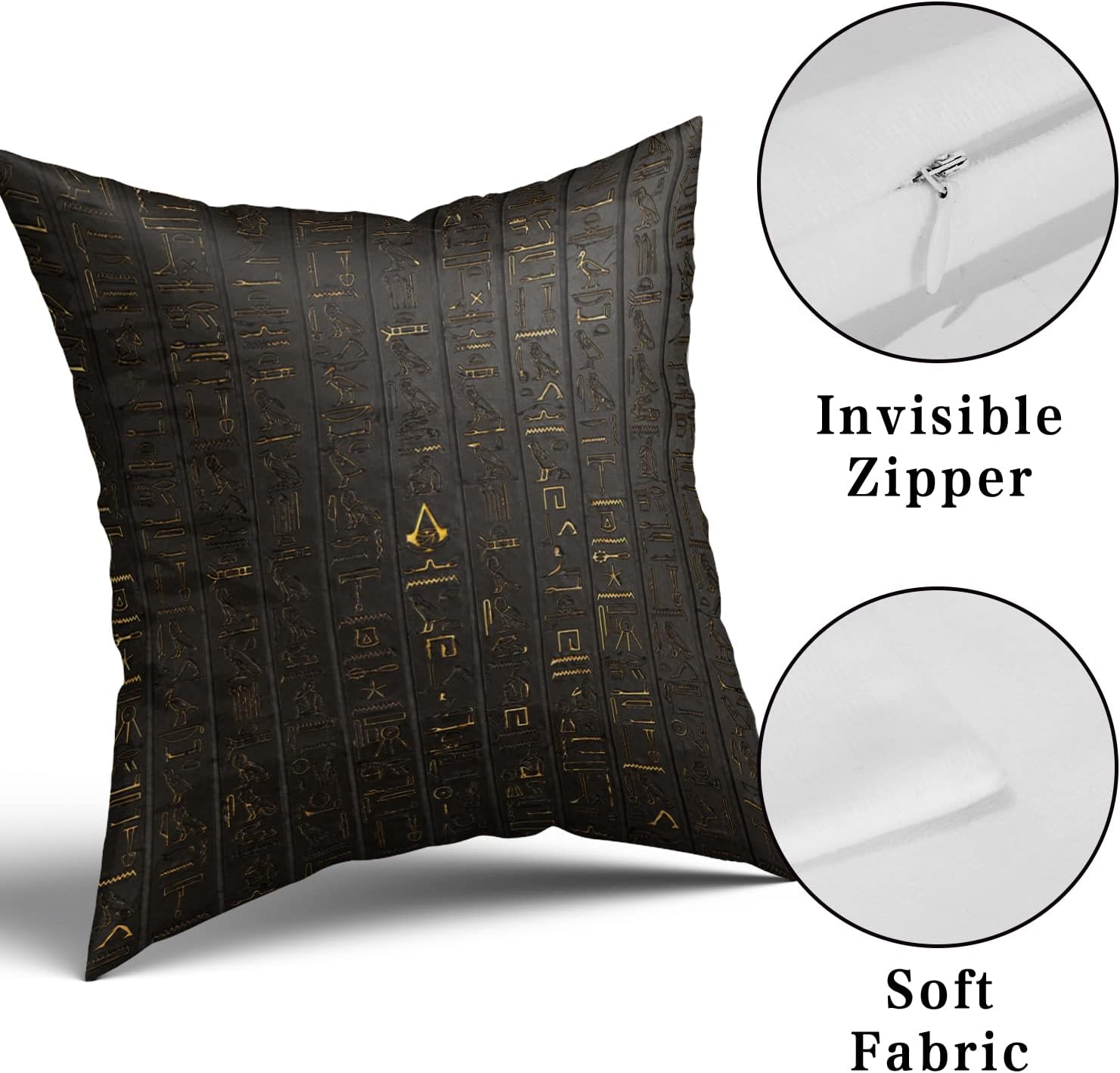 2 fundas de almohada de jeroglífico egipcio antiguo de 18 x 18 pulgadas, fundas de almohada decorativas de tamaño estándar, color negro y dorado,