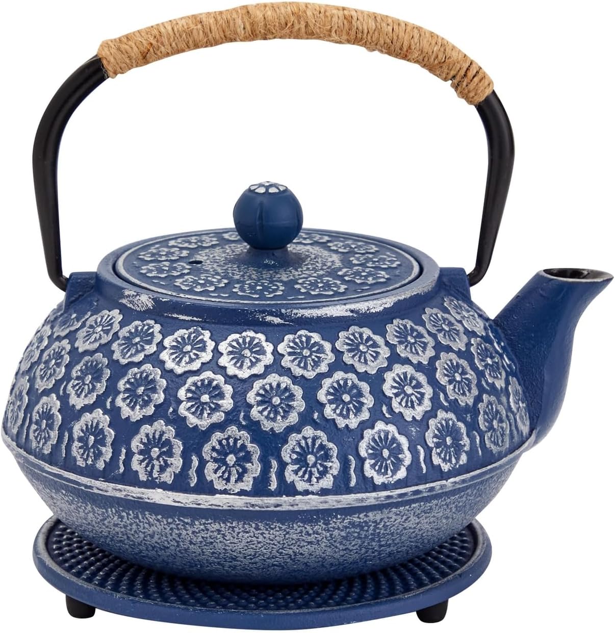 Juvale Juego de 6 teteras japonesas de hierro fundido con infusor, 4 tazas de té y salvamanteles (32 onzas, azul)