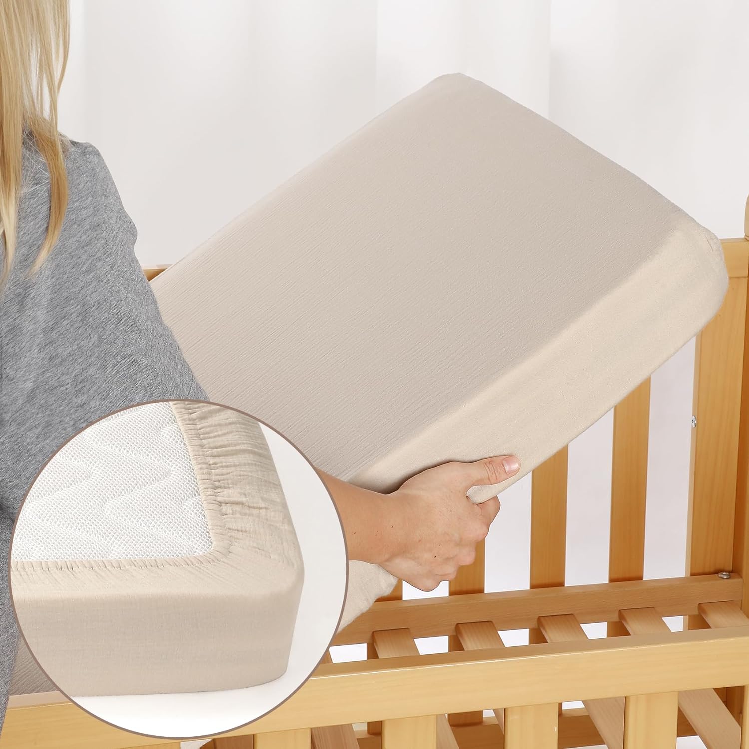 Sábana bajera para cuna, 100% algodón orgánico, para colchones estándar de cuna y niños pequeños, de 28 x 52 pulgadas, suave y transpirable, niebla