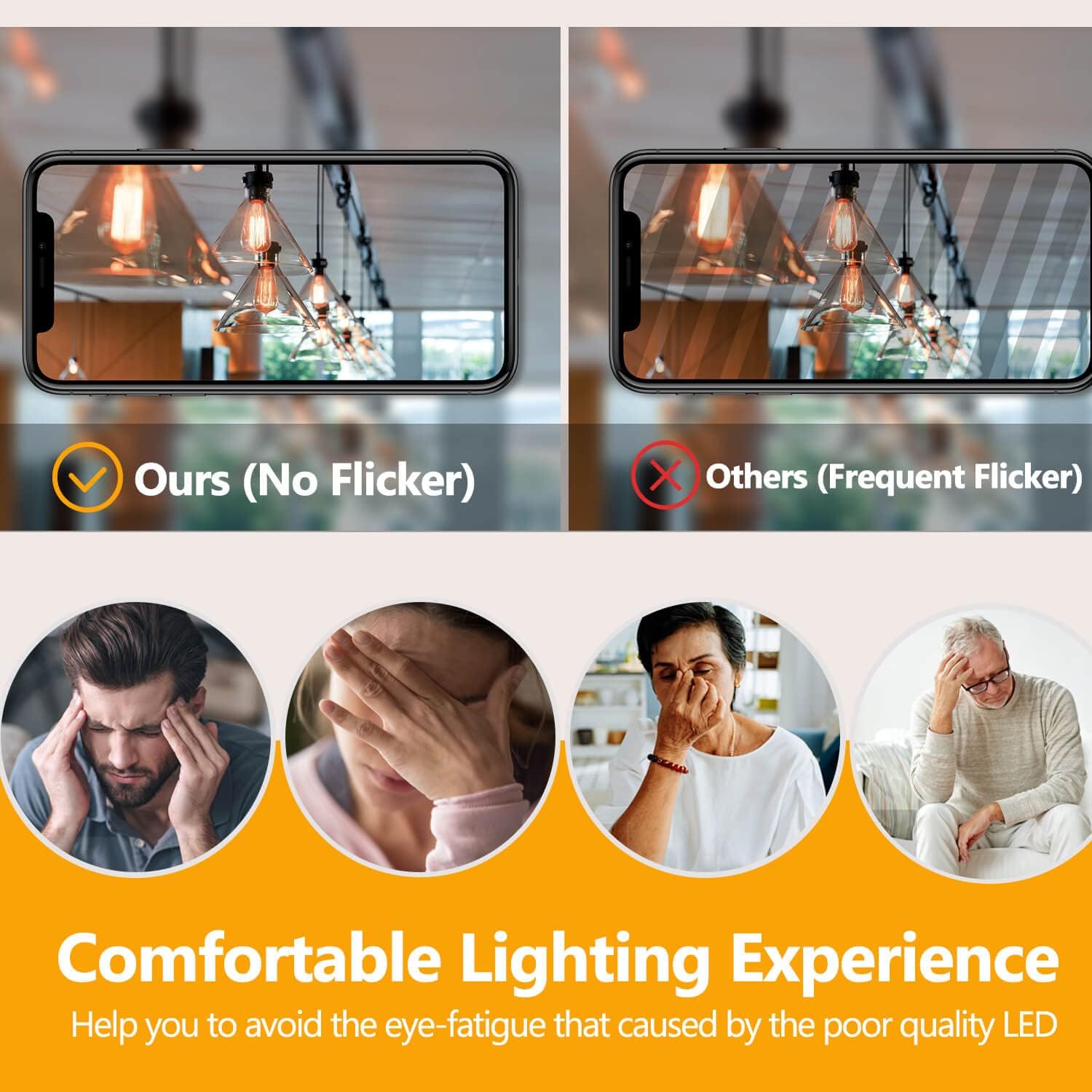 Bombilla LED E26 equivalente a 60 W, bombillas Edison regulables, 800 lúmenes de alto brillo con vidrio transparente, protección ocular LED 85+ CRI,