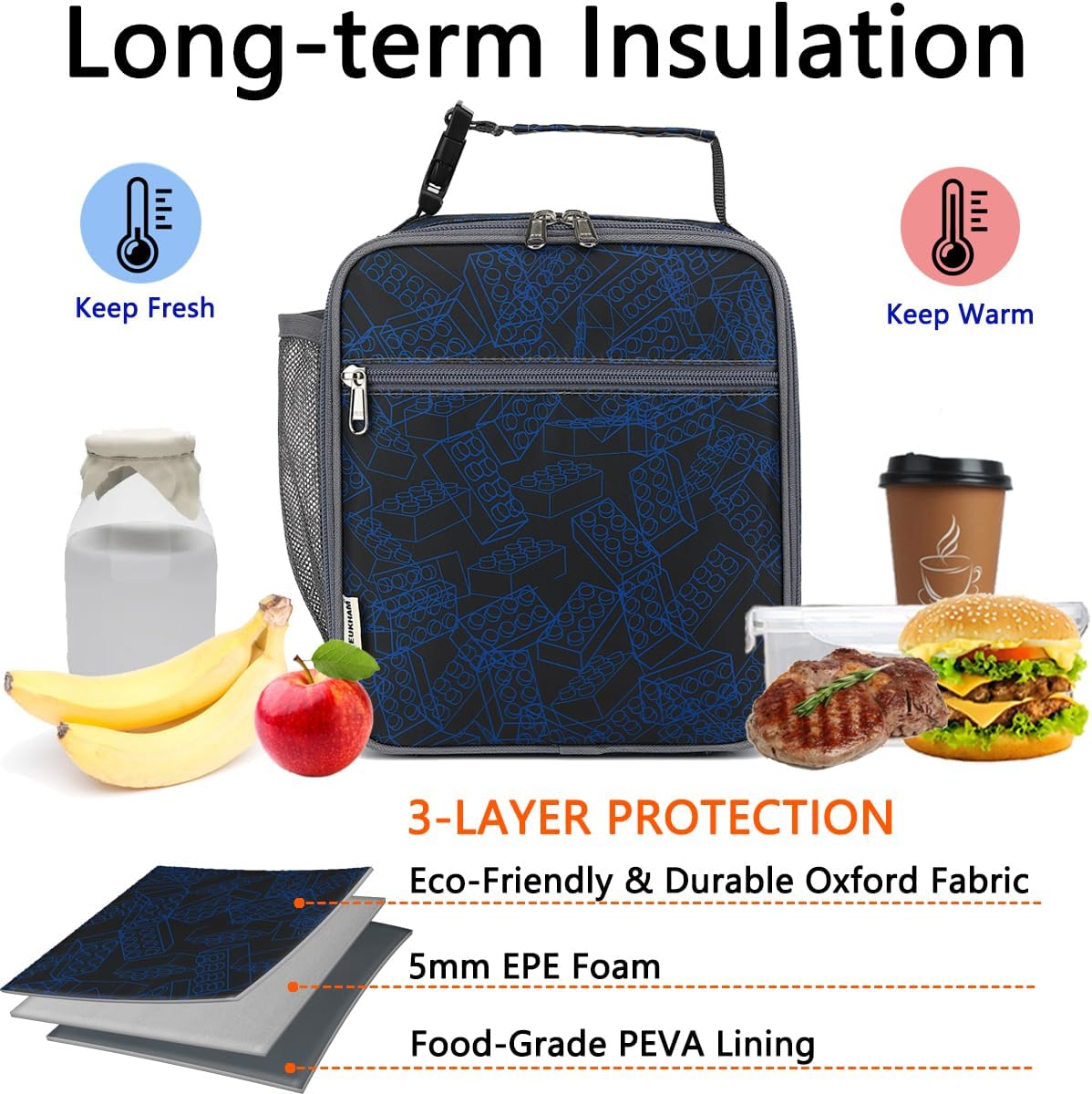 Lonchera para niños, niñas, hombres y mujeres, kit de lonchera térmica pequeña y suave para la escuela, trabajo, picnic, viajes, lonchera portátil