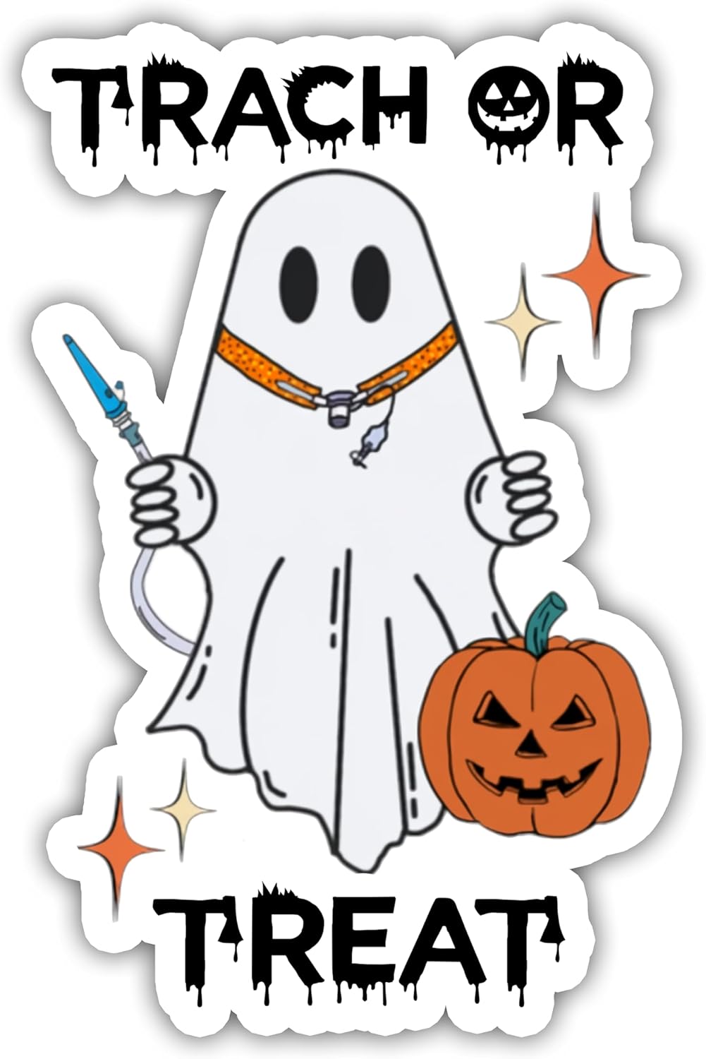 Milleyz Trach or Treat – Adhesivo para enfermera, terapeuta respiratorio, Halloween, fantasma, adhesivo de vinilo troquelado para asistente de agua,