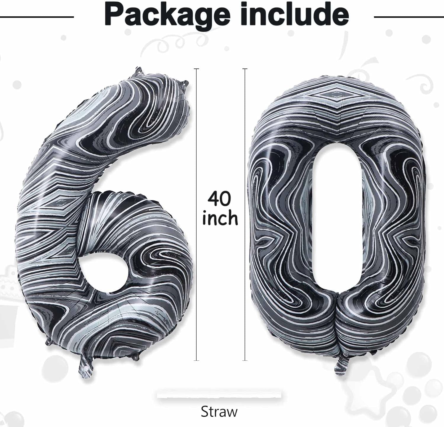 Globos gigantes de papel de aluminio de mármol negro de 40 pulgadas, globos gigantes de helio con el número 60 para decoraciones de cumpleaños de 60