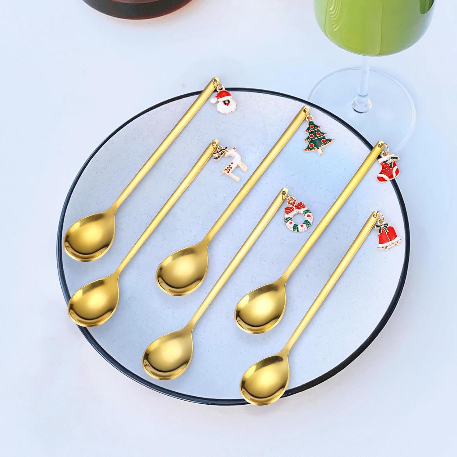 Cucharas de café doradas de acero inoxidable para Navidad, regalo de Navidad para decoraciones festivas, juego de 6 para revolver el té y utensilios