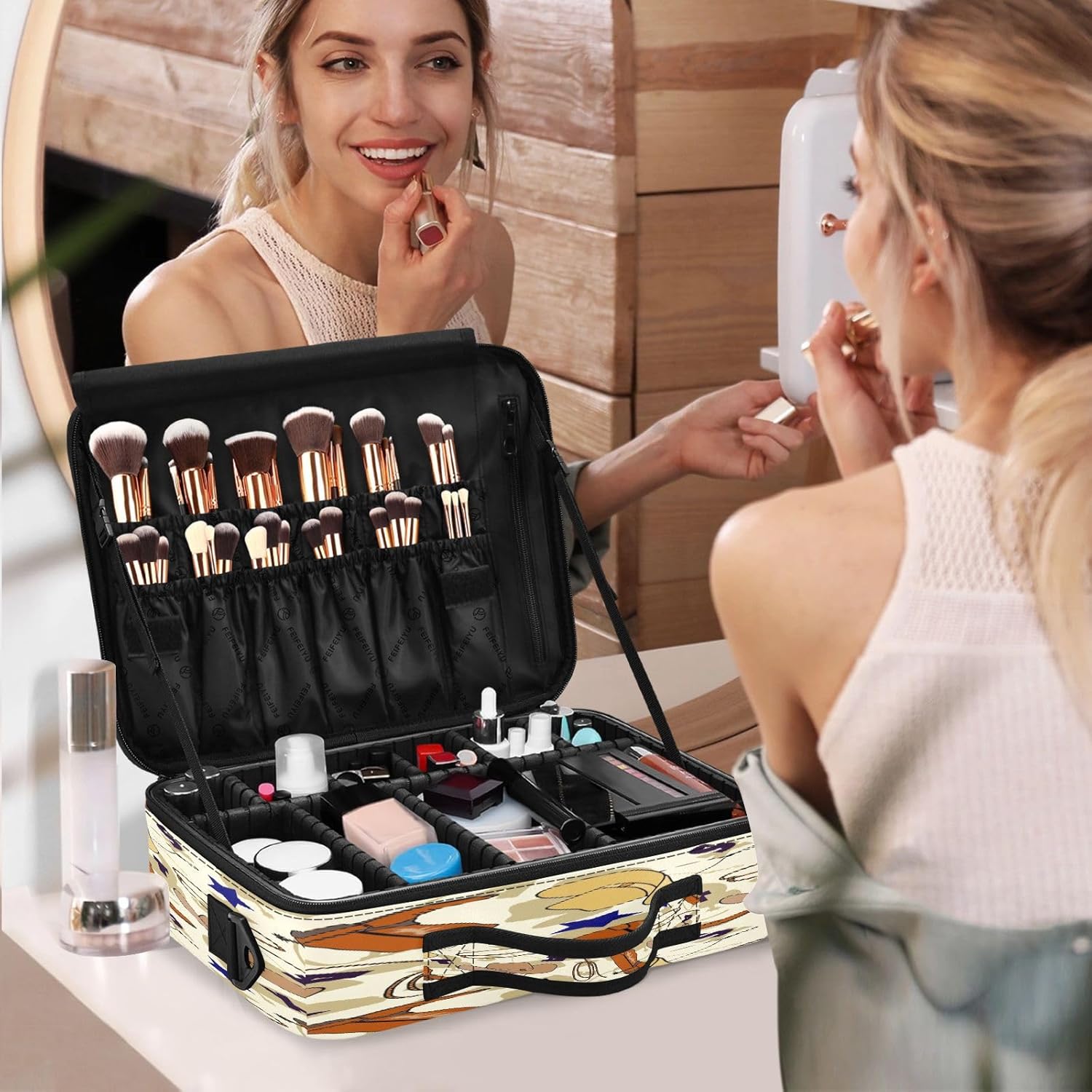Botas vaqueras sin costuras, sombrero de maquillaje, bolsa de cosméticos, artículos de tocador, bolsa de viaje, organizador de maquillaje, bolsa de