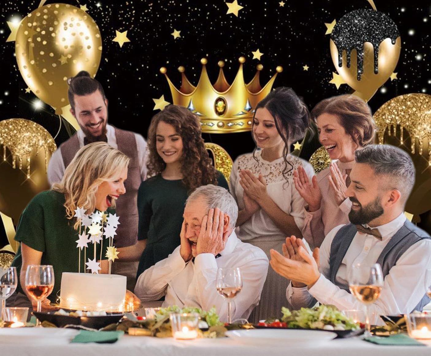Telón de fondo para fotografía de cumpleaños número 50 para mujeres y hombres, globo con purpurina negra y dorada, telón de fondo para fotos de
