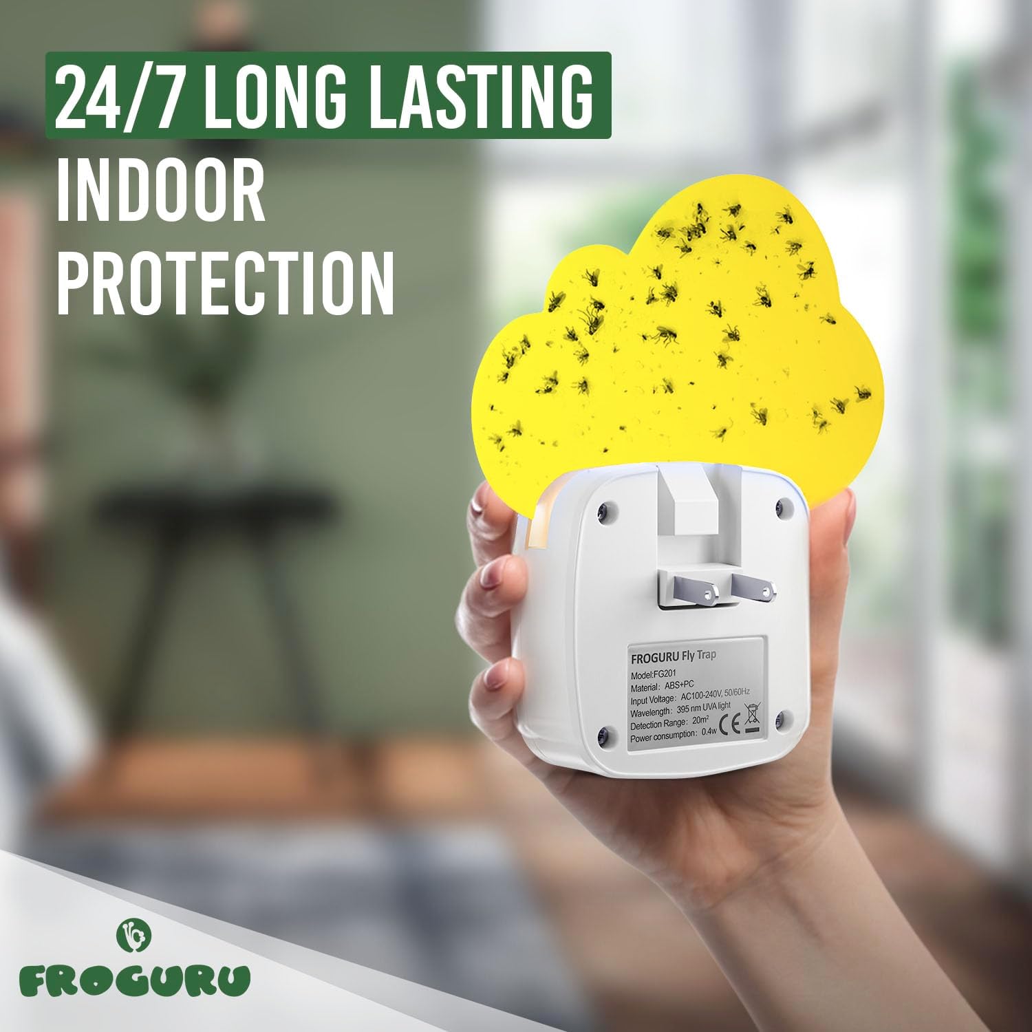 FROGURU Trampa para moscas para interiores con 14 recambios adhesivos (paquete de 2) – Trampa para moscas de interior fácil de usar sin olor para el