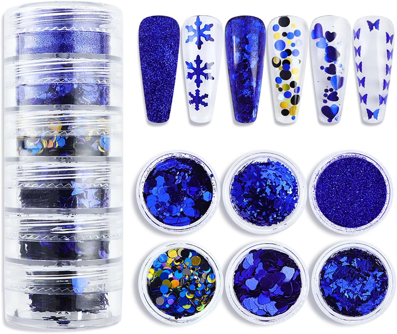 Decoración de uñas de copo de nieve azul de Navidad, copos de purpurina para manicura azul mixta, polvo fino de gitte, suministros de lentejuelas