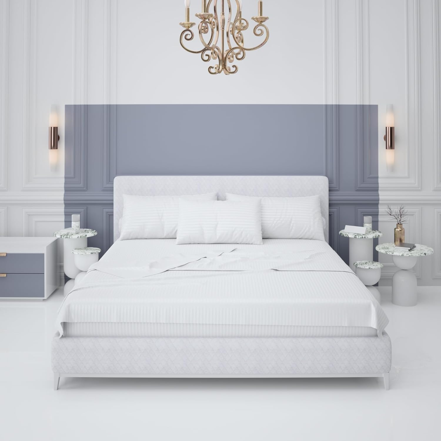 Pereti Juego de sábanas italianas tamaño Queen, 100% algodón, sábanas de satén de fibra larga, juego de sábanas de 4 piezas, juego de ropa de cama,