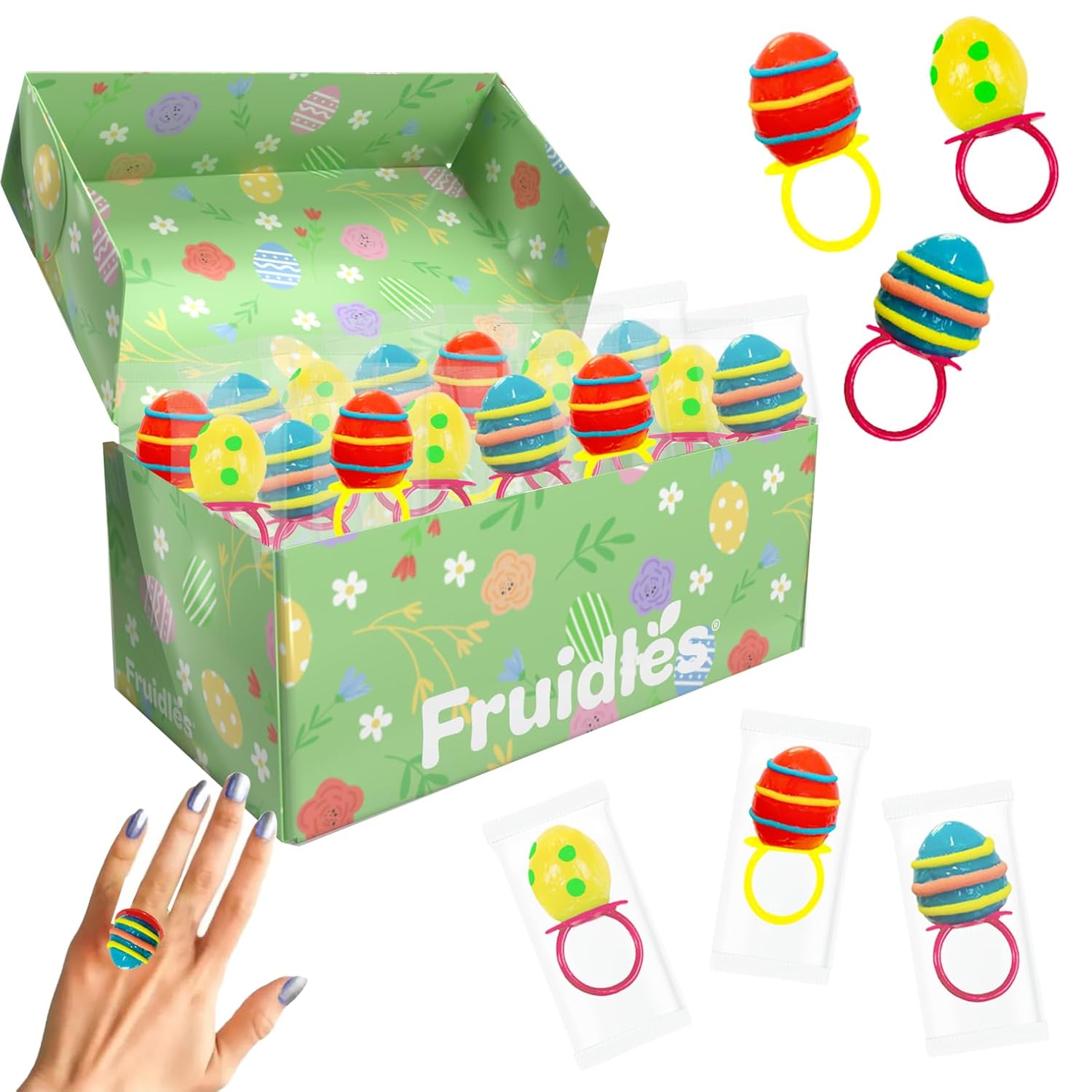 Fruidles Anillos de dulces de huevos de Pascua, caramelos duros, envueltos individualmente (paquete de 24)