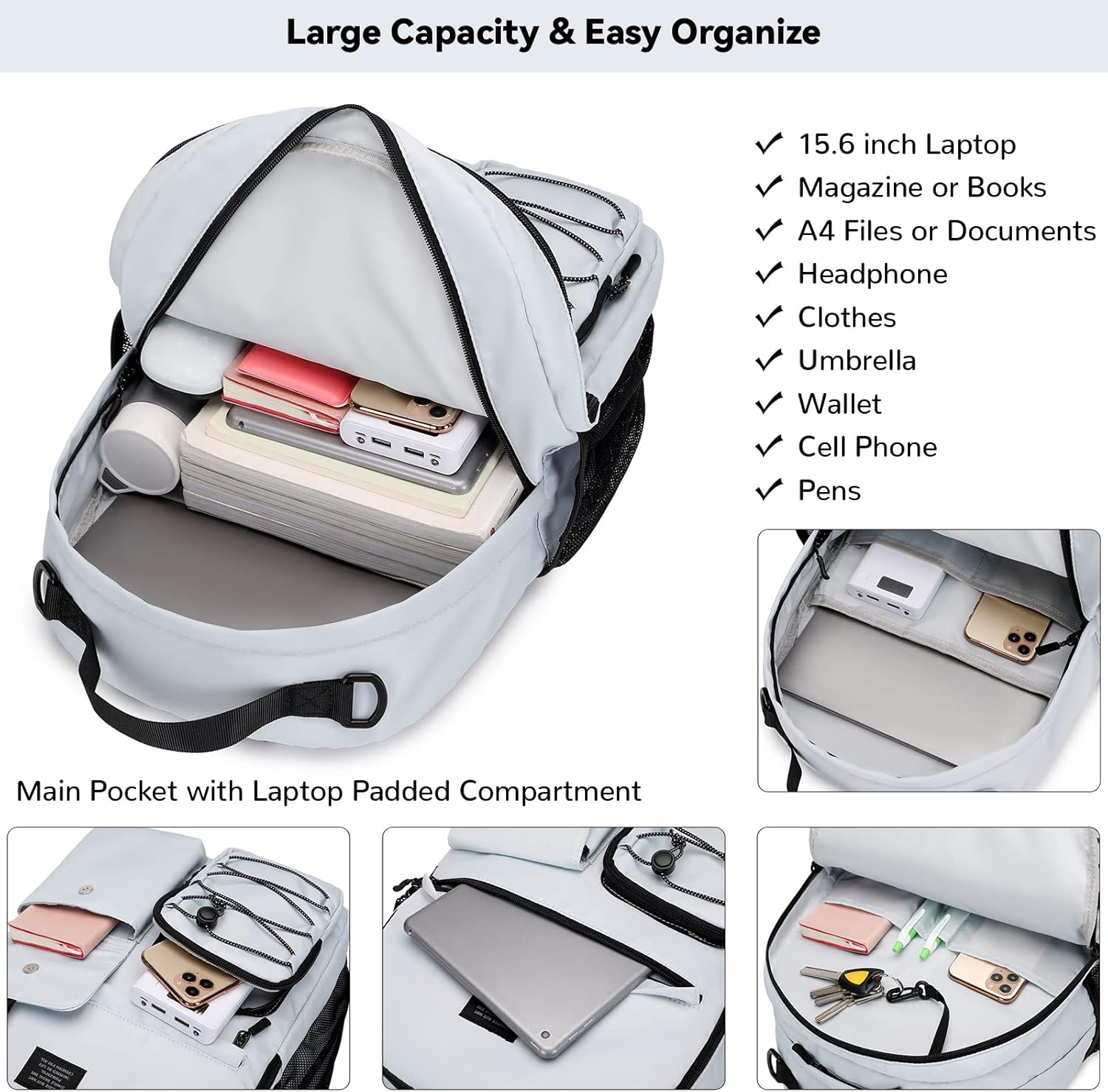 Lohol Mochila casual para hombres y mujeres, elegante mochila con compartimento para laptop de 15 pulgadas para la escuela, el trabajo o los viajes,
