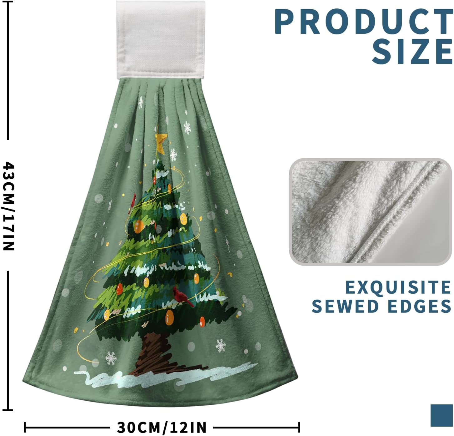 Juego de 2 toallas de cocina colgantes para árbol de Navidad de Navidad, toalla de mano de nieve con lazo para colgar, copos de nieve nevados y