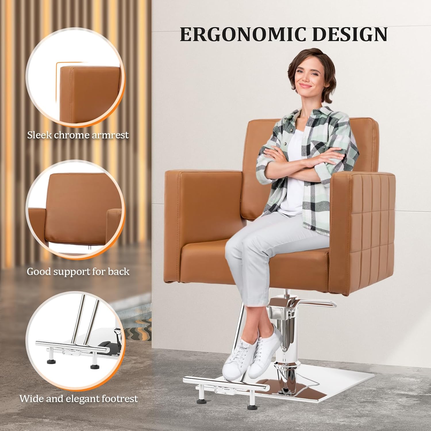 Silla de peluquería para estilista de peluquería de asiento ancho, silla de peluquería hidráulica con reposapiés de acero inoxidable, silla de