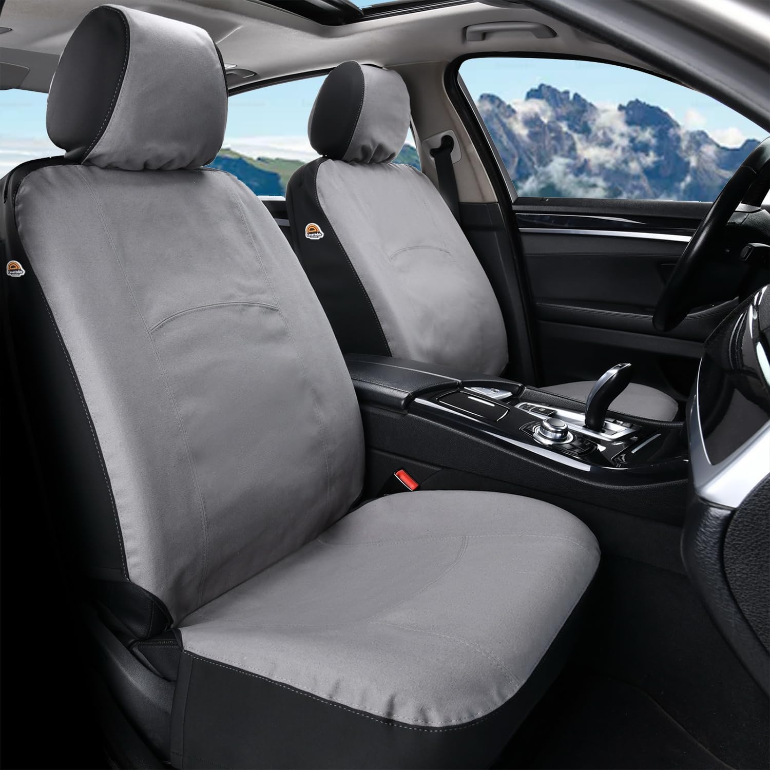 Coverado Fundas de asiento de automóvil delanteras, fundas de asiento universales de lona para automóviles, paquete de 2 cojines de asiento de