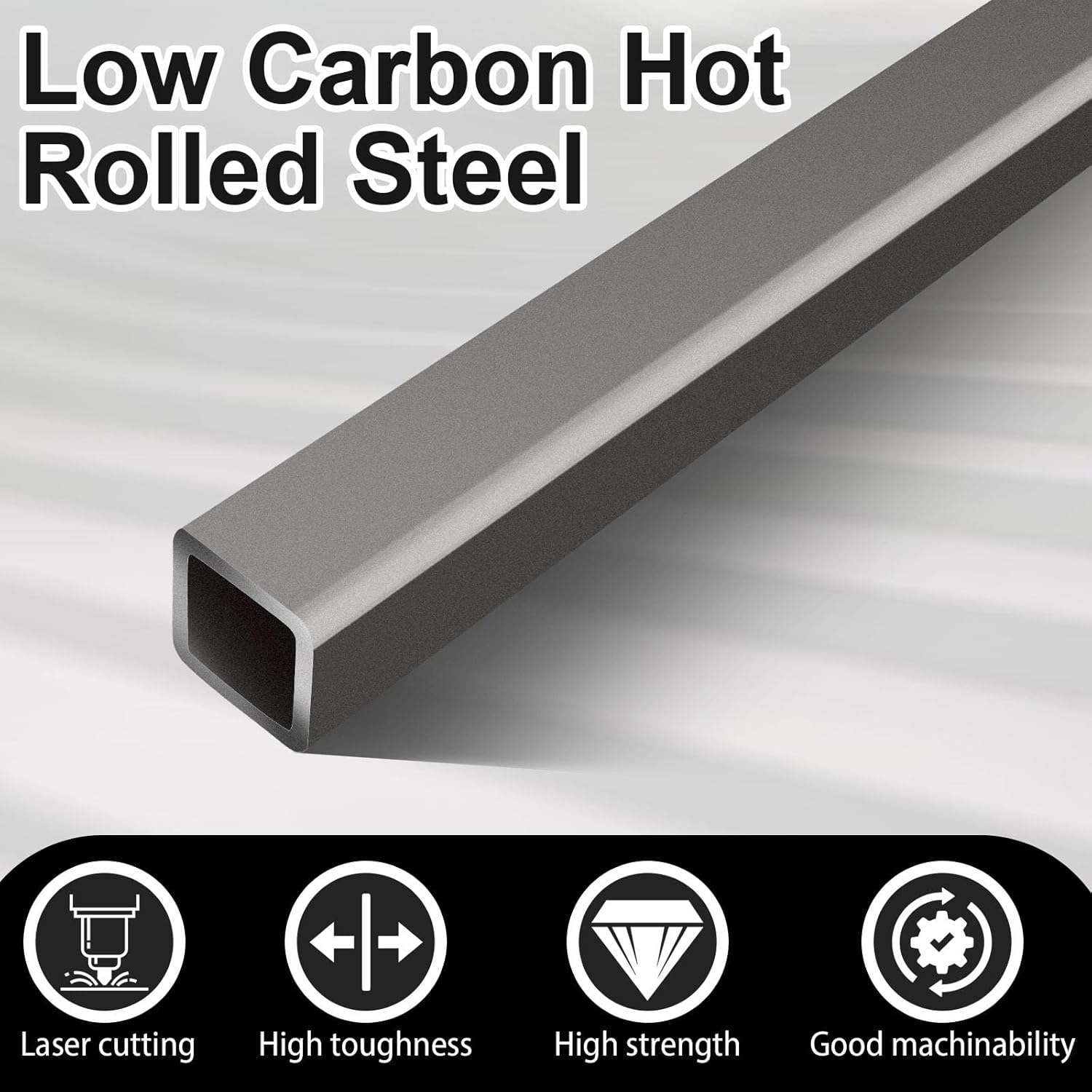 Zonon Tubo cuadrado de acero laminado en caliente, 2 “x 2″, grosor de pared de 14”, tubo cuadrado de acero de 48 pulgadas de longitud para