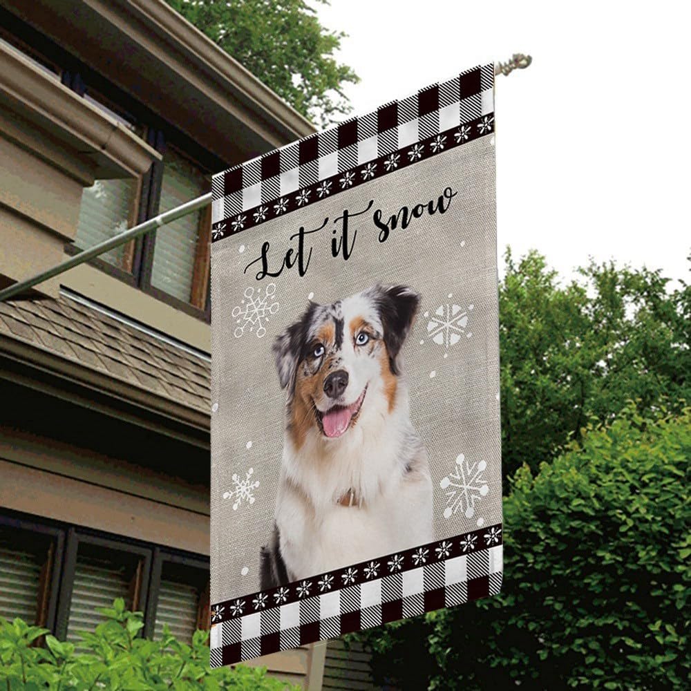 Let It Snow Dog – Bandera de invierno para jardín, bandera de montaña bernesa con copos de nieve, búfalo a cuadros, Navidad, decoración de patio al