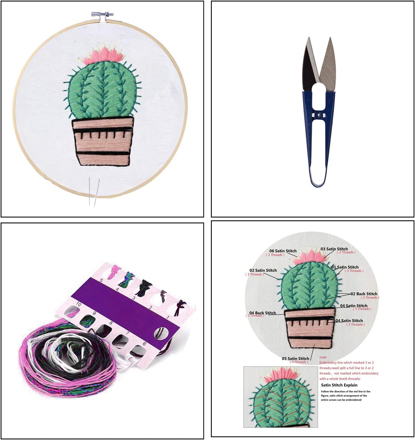 Kit de bordado, incluye aro para bordar, hilos de color y tijeras de bordado para principiantes, kit de punto de cruz hecho a mano para adulto y niño