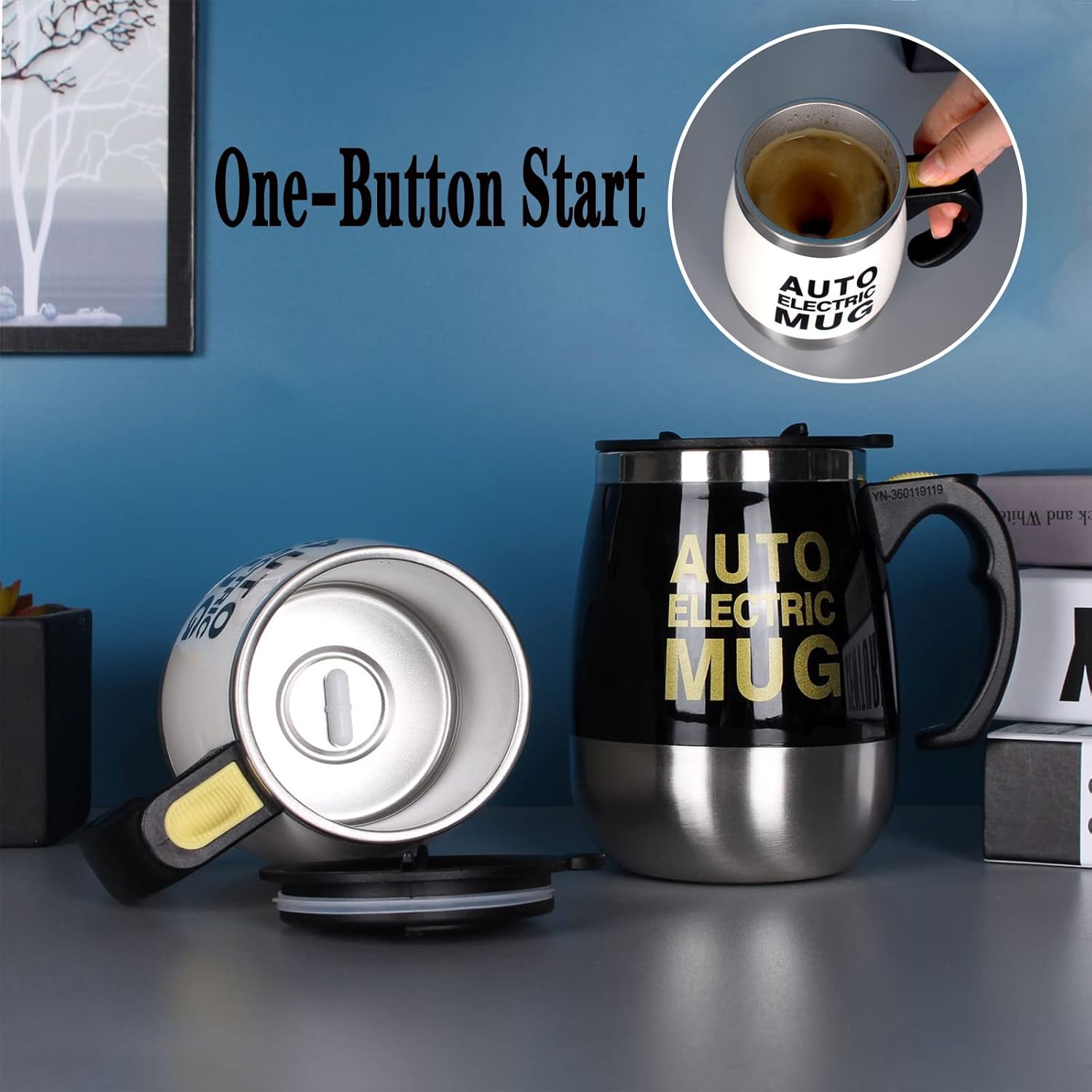 Taza de agitación automática recargable  Taza magnética de acero inoxidable de mezcla automática para bebidas instantáneas