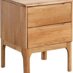 Olusmane Mesita de noche de fácil montaje, moderna de mediados de siglo, de madera de roble macizo, con 2 cajones, mesita de noche pequeña, Olusmane Mesita de noche de fácil montaje, moderna de mediados de siglo, de madera de roble macizo, con 2 cajones, mesita de noche pequeña,