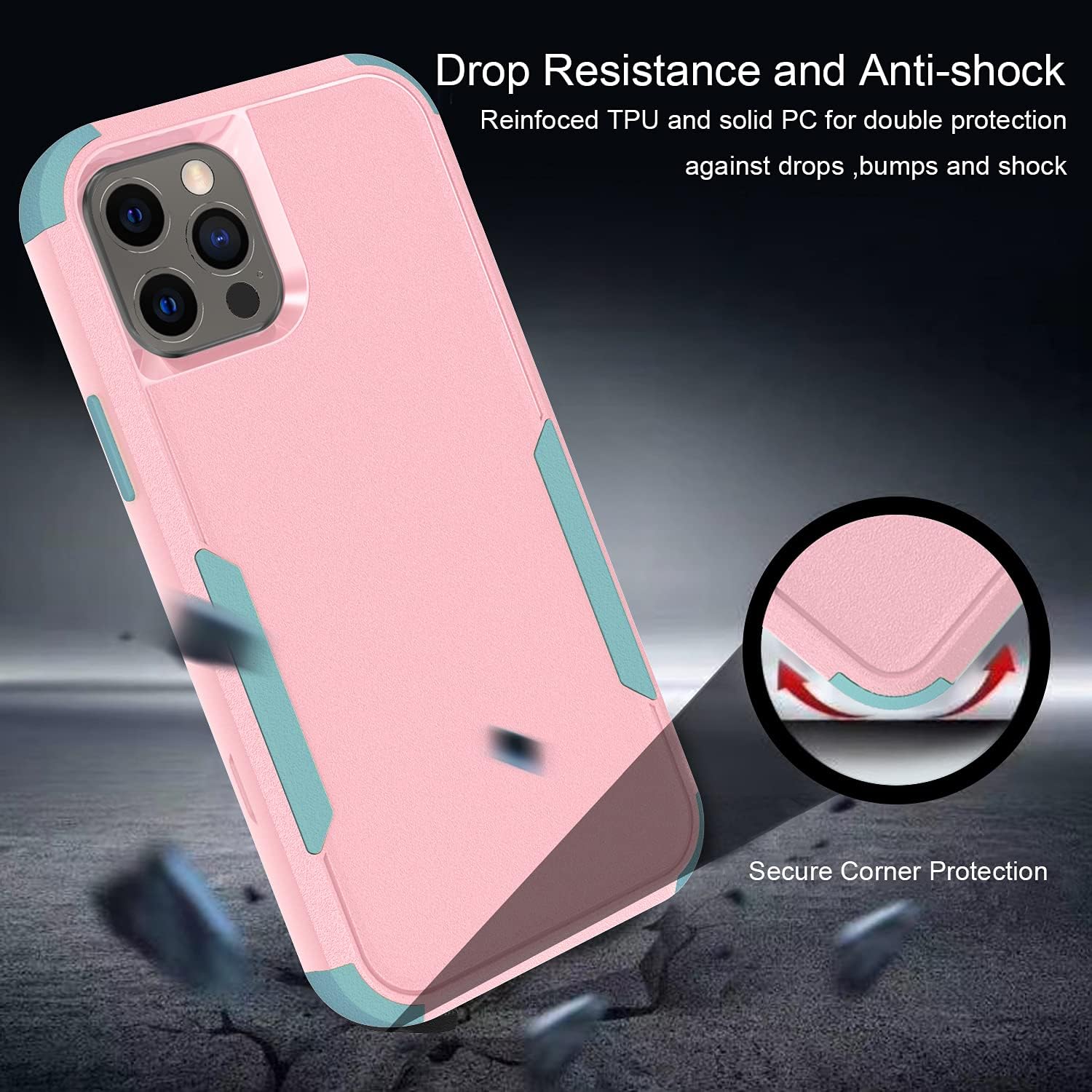 TJS Funda compatible con iPhone 13 Pro Max, con protector de pantalla de vidrio templado, resistente, resistente, a prueba de golpes, protección de