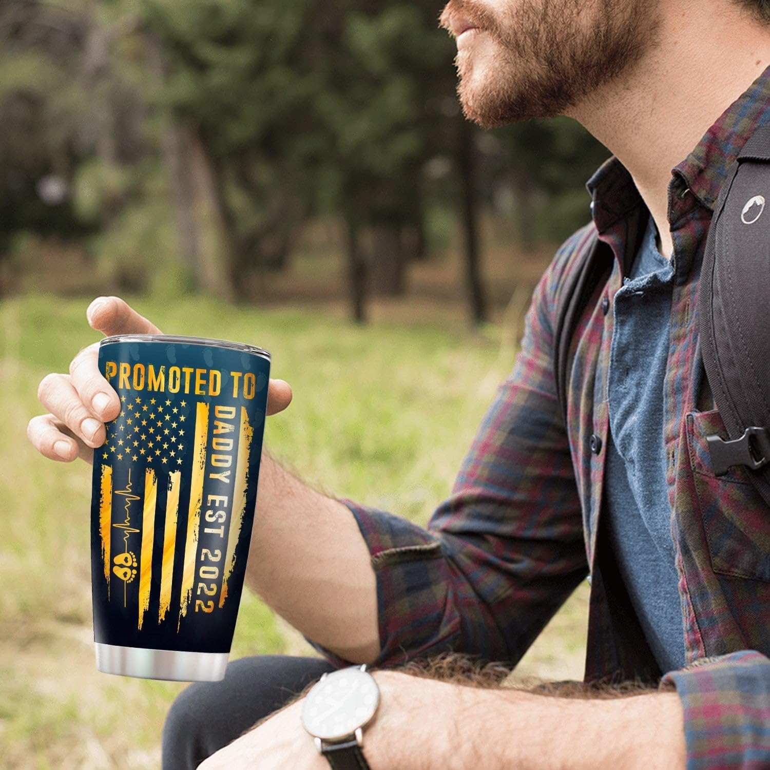 Vaso de 20 onzas con aislamiento duradero de acero inoxidable para el Día del Padre Promoted To Daddy 2023, para acampar o viajar, con aislamiento