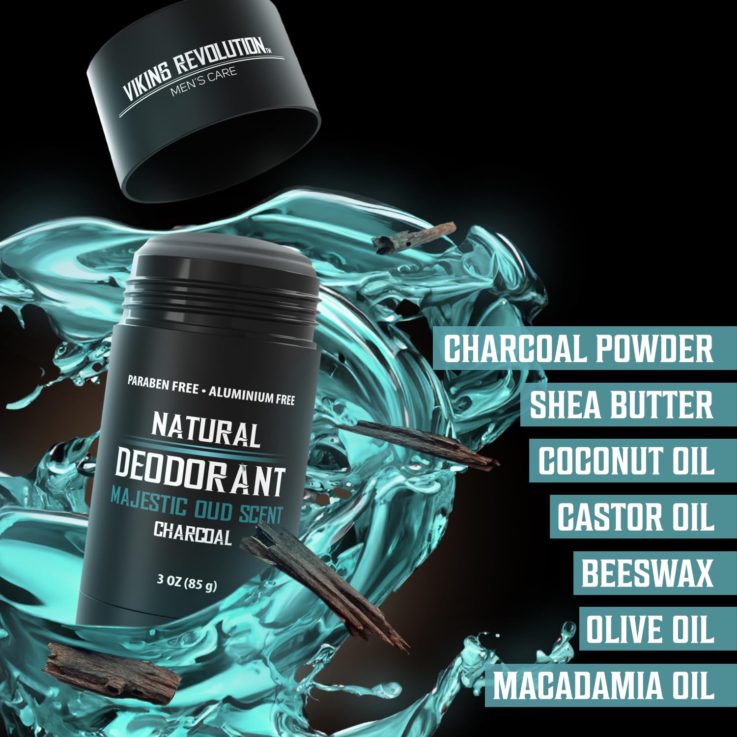 Viking Revolution Majestic Oud – Desodorante para hombres, desodorante natural para hombres, desodorante de carbón para hombres con manteca de
