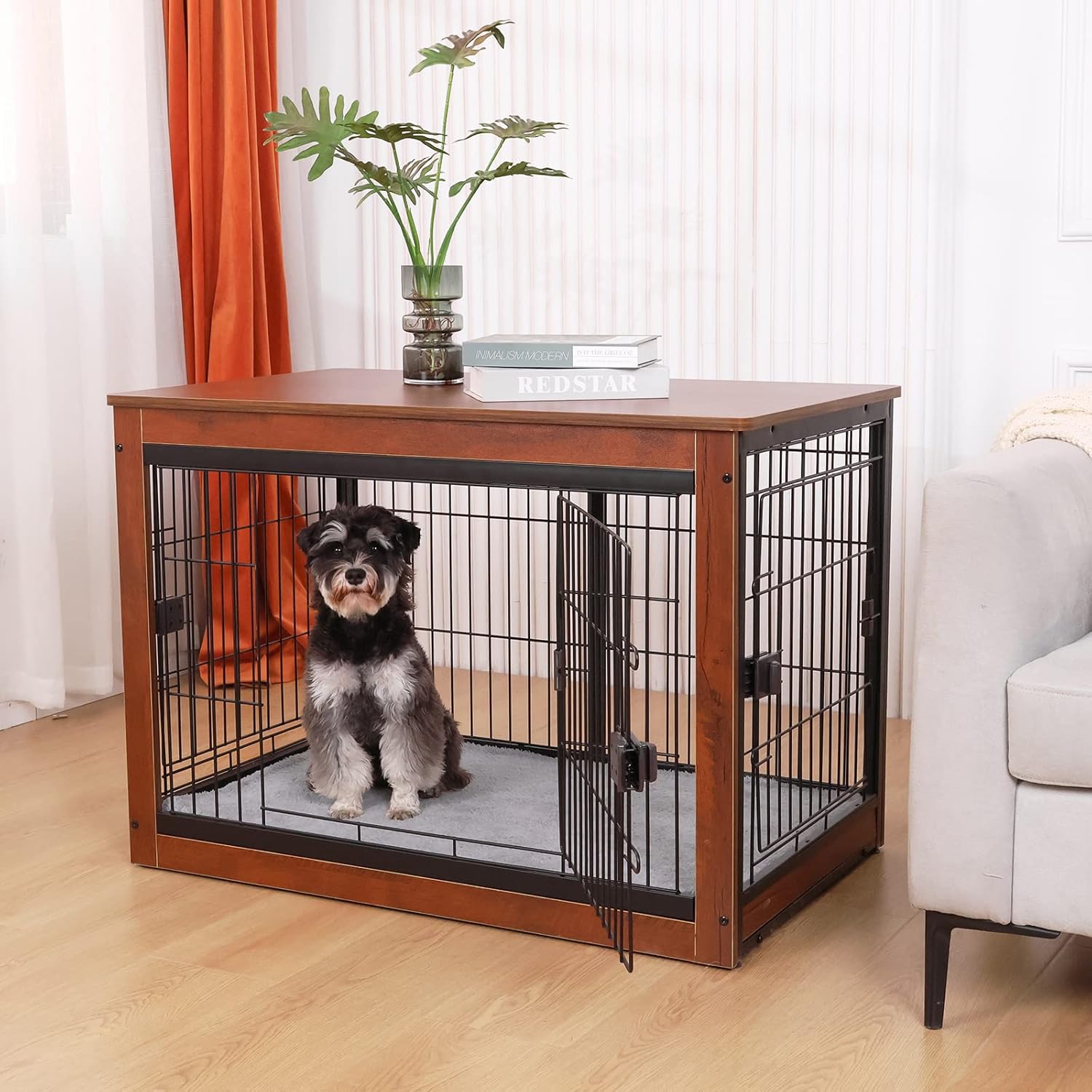 RYpetmia Muebles estilo jaula para perros para mascotas pequeñas y medianas, mesa de jaula de madera para perros, resistente y puertas de tres
