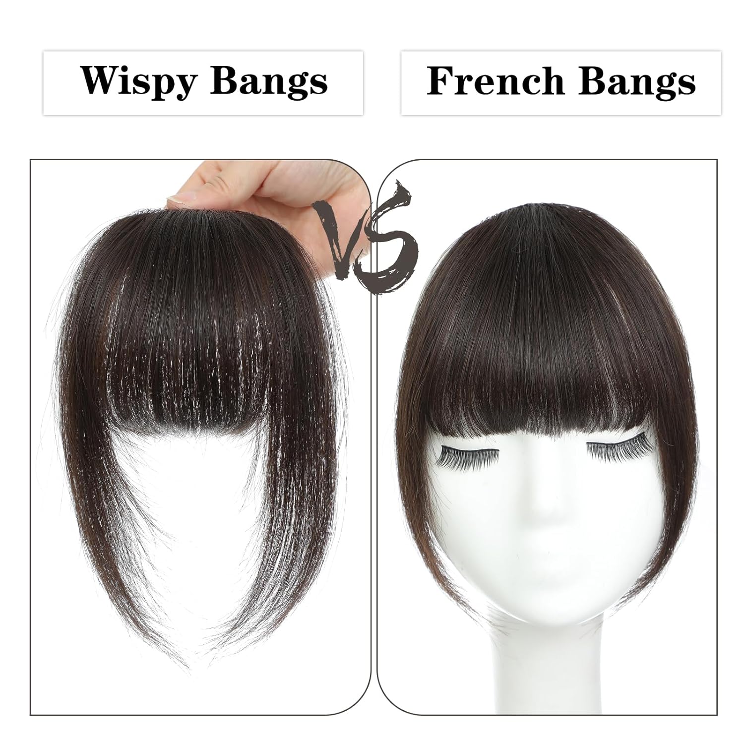 AISI QUEENS Flequillo con clip, extensiones de cabello 100 % humano, flequillo francés natural con sienes para mujer, flequillo francés natural con