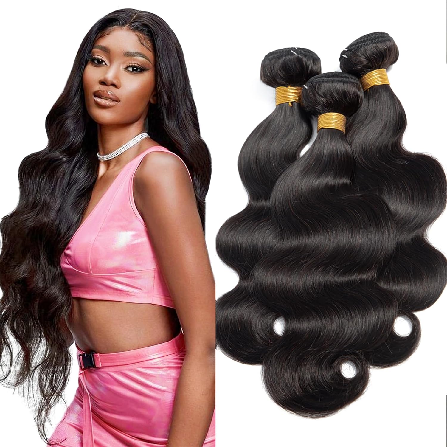 3 manojos de cabello humano virgen brasileño ondulado de 14, 16, 18 pulgadas, 100% sin procesar, 3 manojos de extensiones de cabello ondulado negro