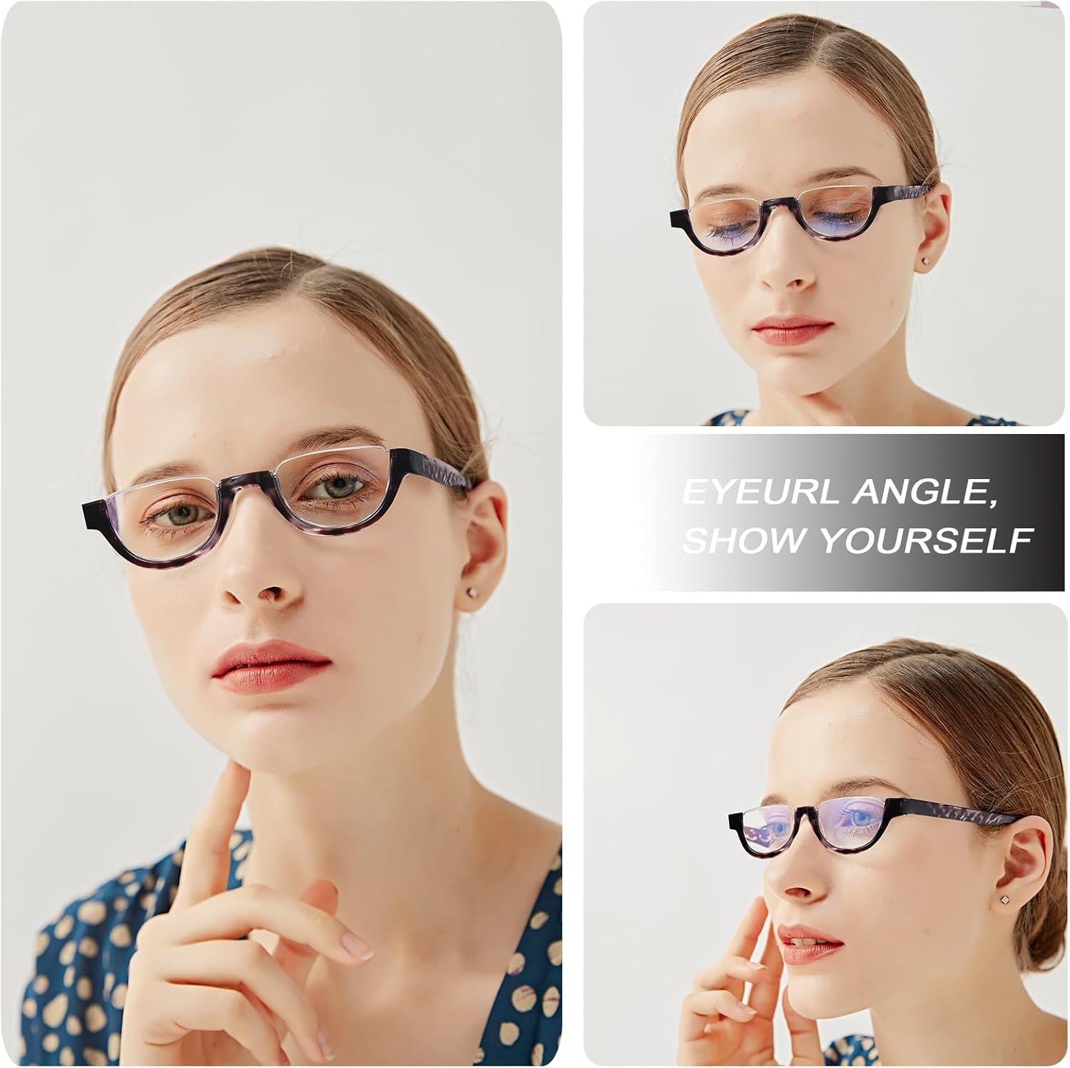 EYEURL Lentes de lectura de medio marco para mujer, paquete de 5 lentes de bloqueo de luz azul, a la moda, sin marco, para mujer, lentes anti rayos