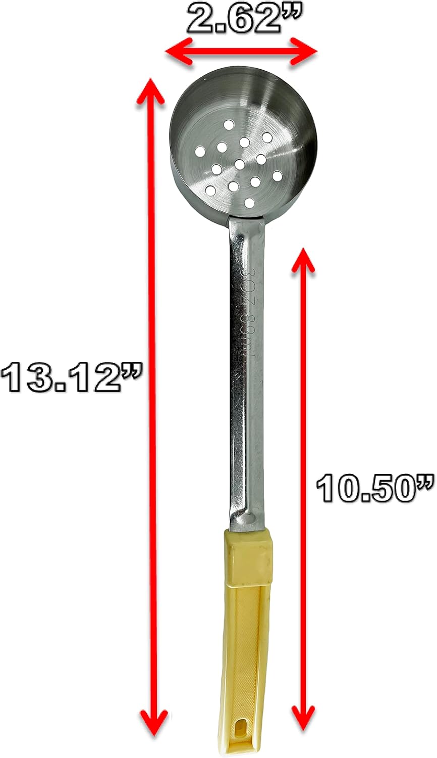 Cuchara de servir de acero inoxidable para control de porciones, paquete de 2 (3 onzas, perforada)